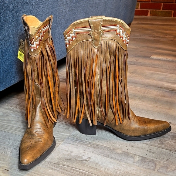Women's ROPER Brown Fringe Western Boots SIZE 6 - Picture 5 of 17